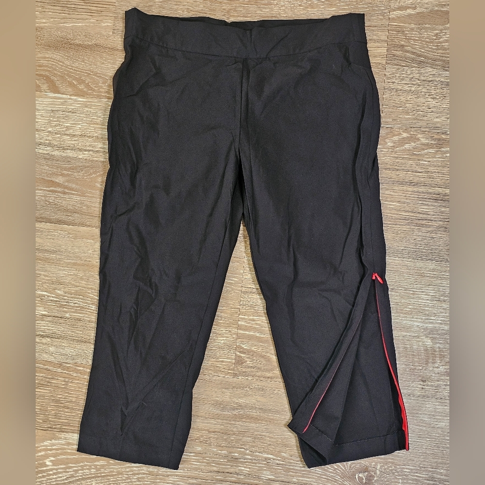Diane Von Furstenberg Black Capri Pants Red Zipper Ankles